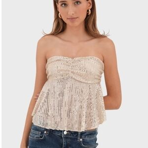 Meet Me There "Shimmer" Tube Top Champagne, Size M/L, Made in Italy